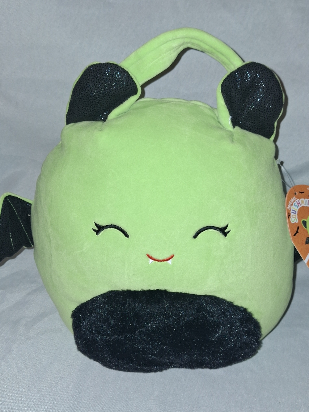 Squishmallows Leap Bat Halloween Treat Pail  - Lime Green with Black Accents